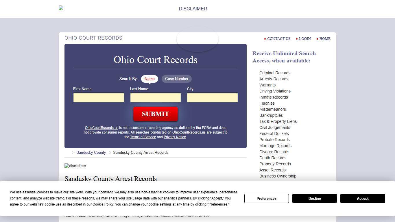 Sandusky County Arrest Records OhioCourtRecords.us
